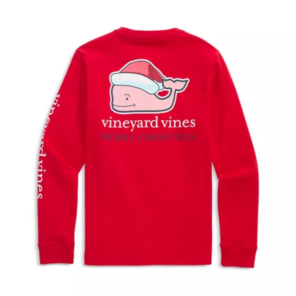 Vineyard Vines Boys Santa Whale Long Sleeve Tee Sz 5